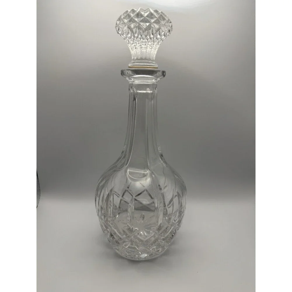 Vintage Cut Crystal Decanter w/ Stopper 11.5” Tall Diamond Pattern Barware